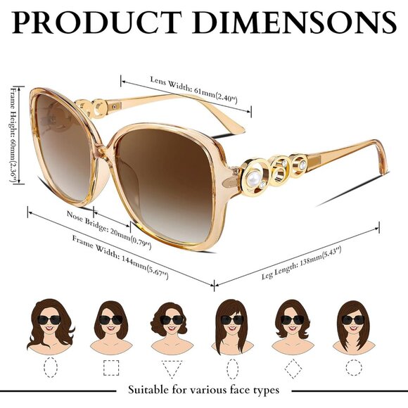 Womens Gold Fashion Sunglasses Square Frame With Pearl Sparkling Eyes Protection - Picture 6 of 15